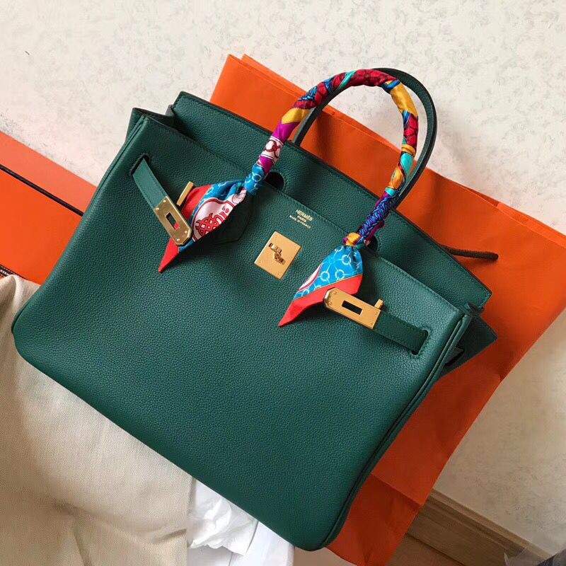 Hermes Birkin 35 Handmade Bag In Malachite Clemence Leather - Image 8