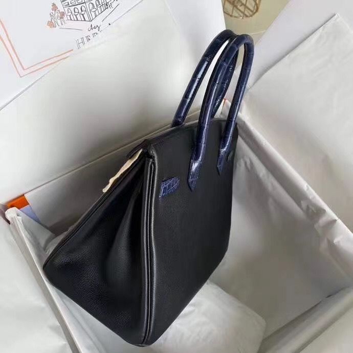 Hermes Touch Birkin 30 Bag In Noir Shiny Niloticus Crocodile Skin - Image 6