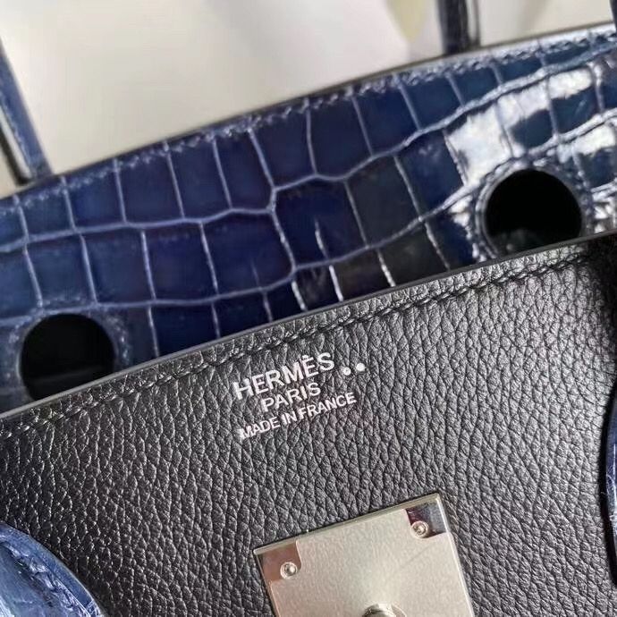 Hermes Touch Birkin 30 Bag In Noir Shiny Niloticus Crocodile Skin - Image 8