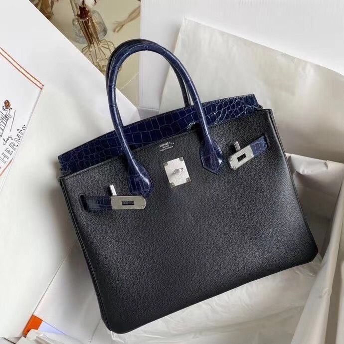 Hermes Touch Birkin 30 Bag In Noir Shiny Niloticus Crocodile Skin - Image 9