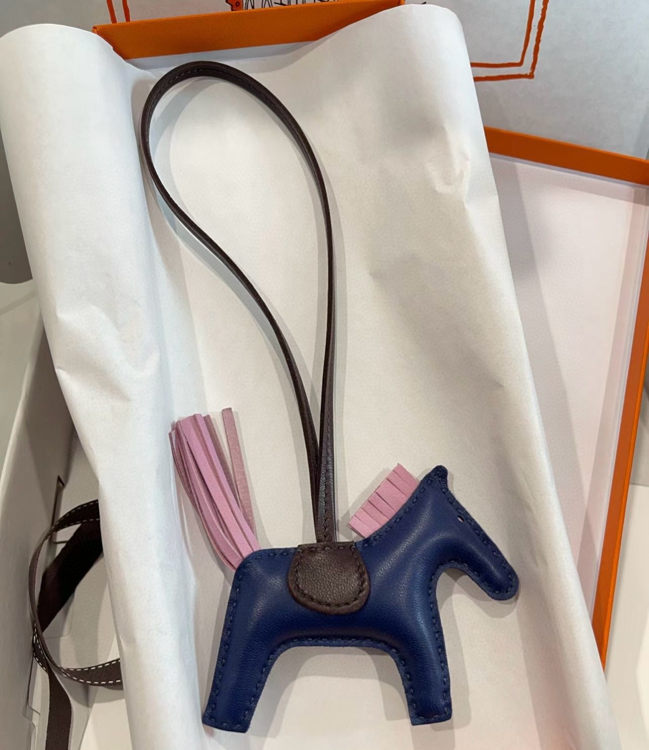 Hermes Rodeo PM Bag Charm in Blue/Chocolate/Pink Lambskin - Image 6