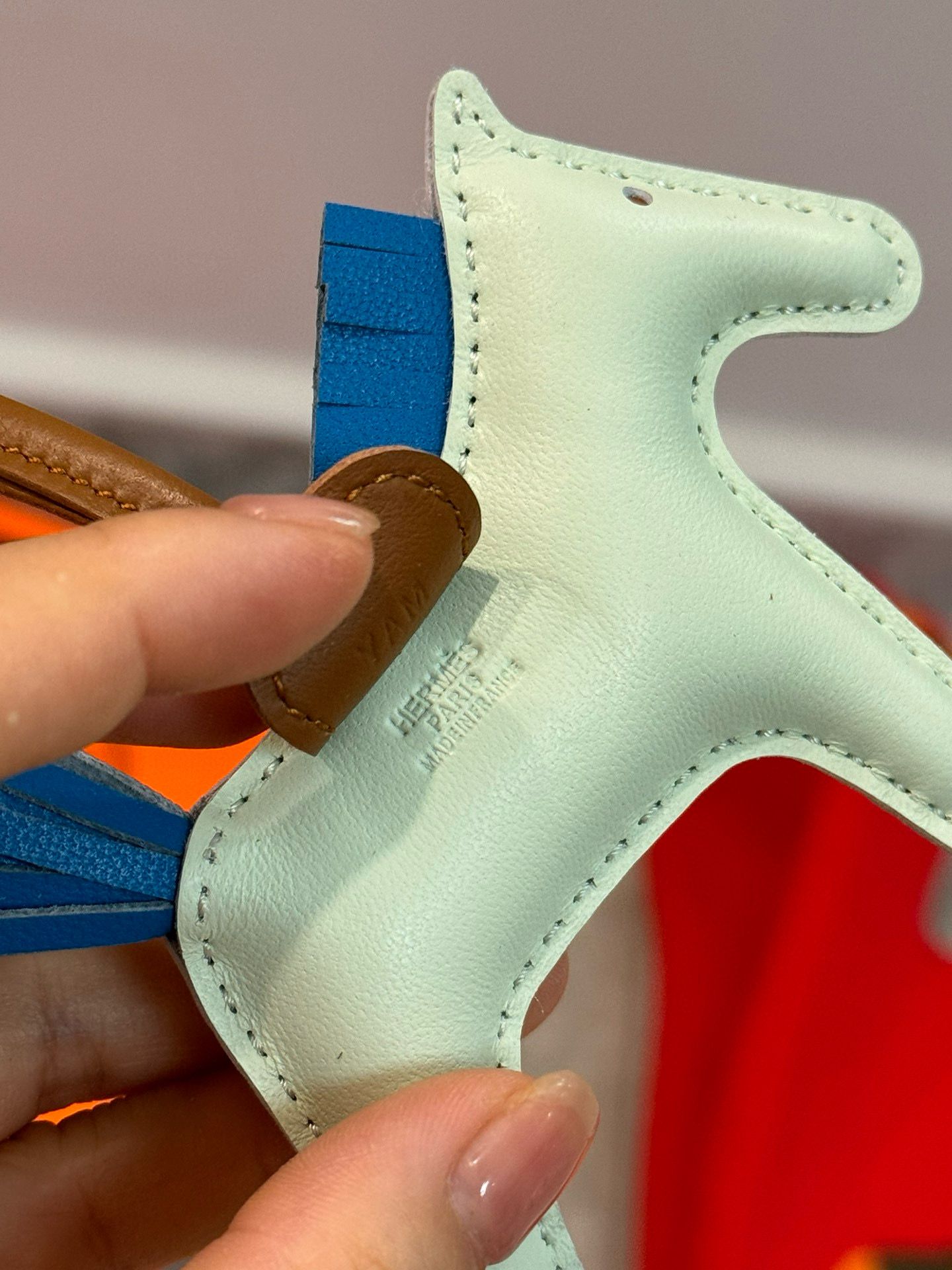 Hermes Rodeo PM Bag Charm in Vert Fizz/Blue/Gold Lambskin - Image 6