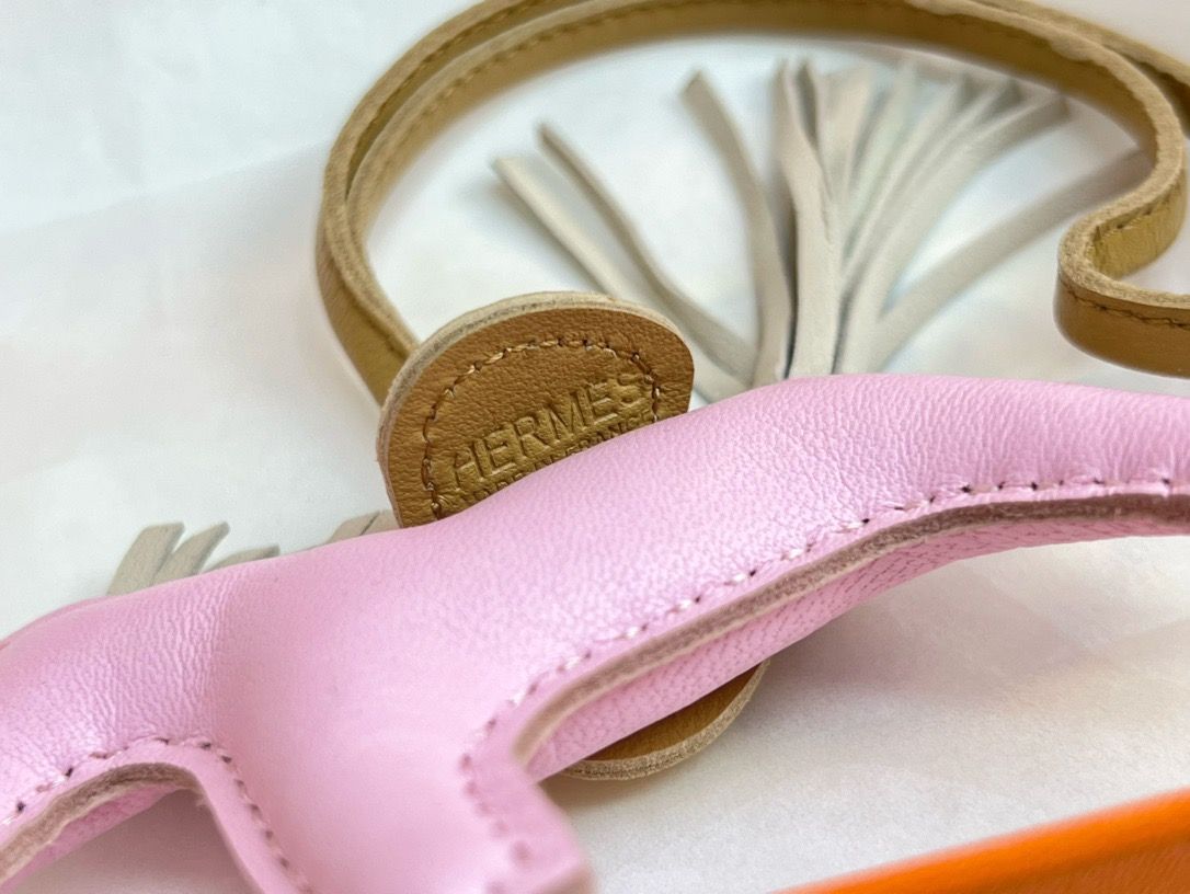 Hermes Rodeo PM Bag Charm in Pink/Chai/Craie Lambskin - Image 8