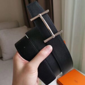 Hermes H d'Ancre Reversible Belt In Black/White Epsom Leather