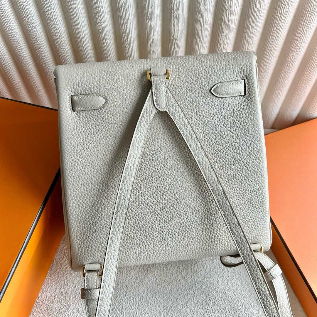Hermes Kelly Ado Backpack in Craie Clemence Leather - Image 6