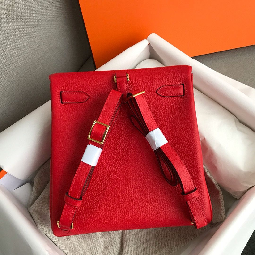Hermes Kelly Ado Backpack in Red Clemence Leather - Image 9