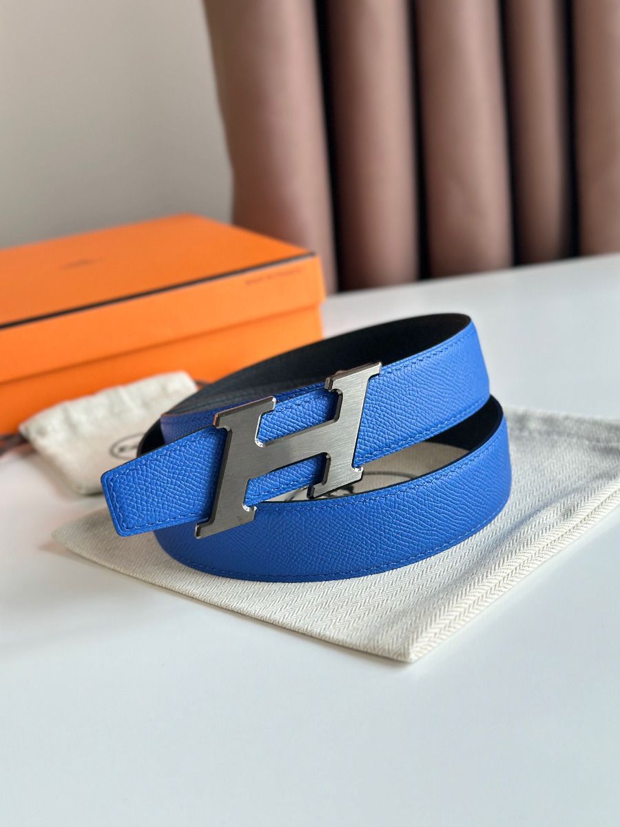 Hermes H Speed Reversible Belt 32MM in Blue and Green Epsom Calfskin - Image 5