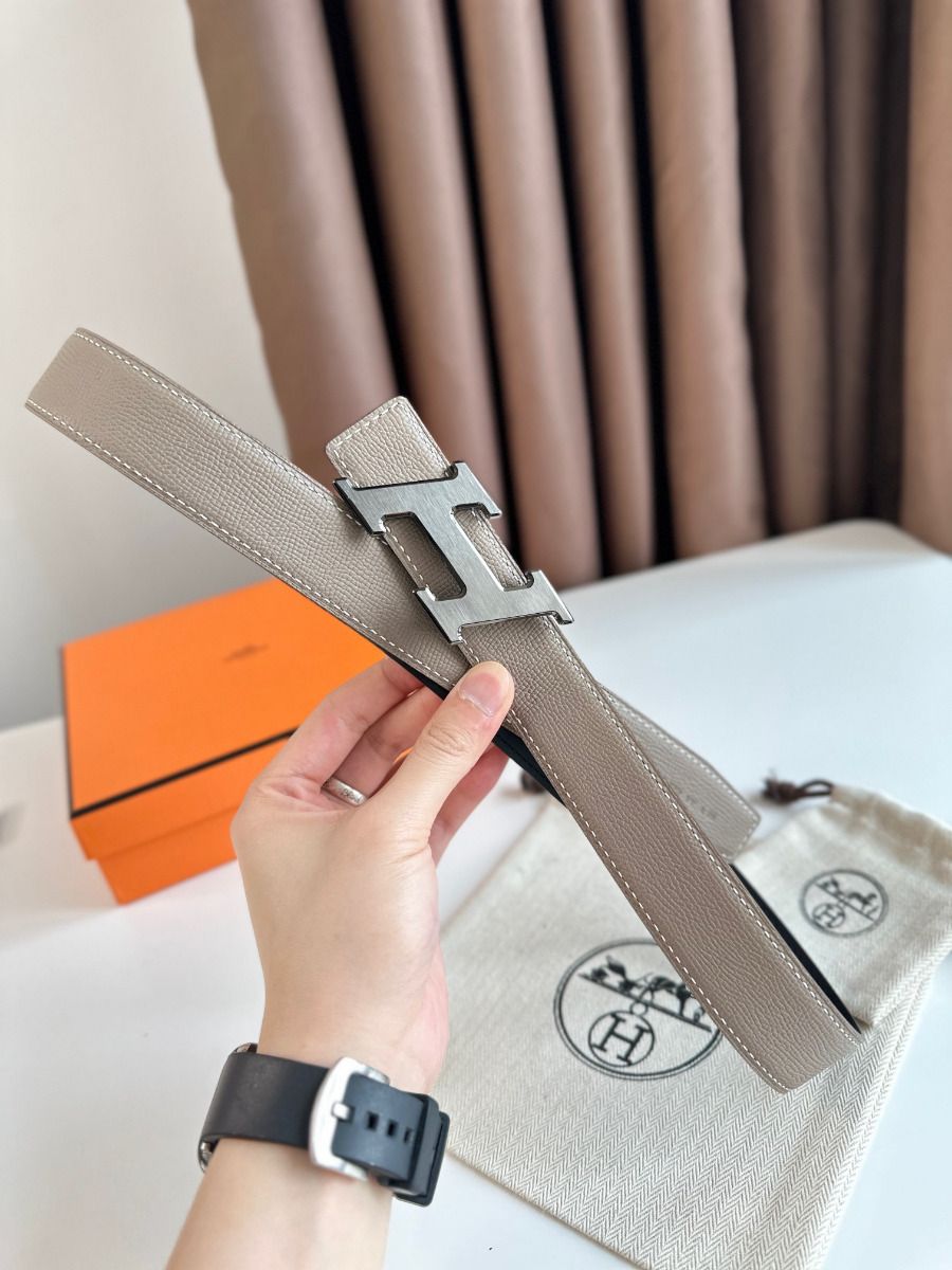 Hermes H Speed Reversible Belt 32MM in Grey Epsom Calfskin - Image 3