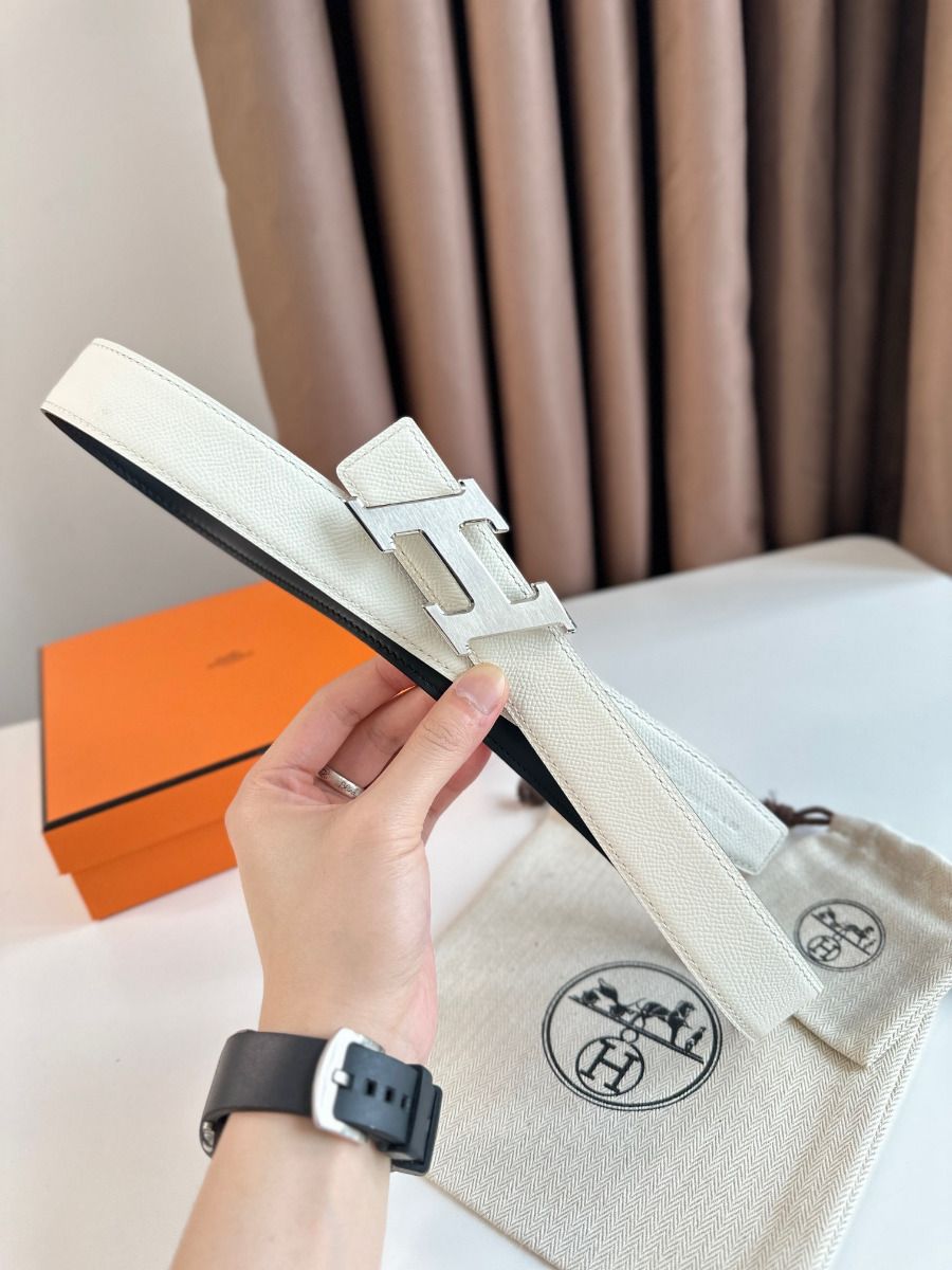 Hermes H Speed Reversible Belt 32MM in White Epsom Calfskin - Image 3