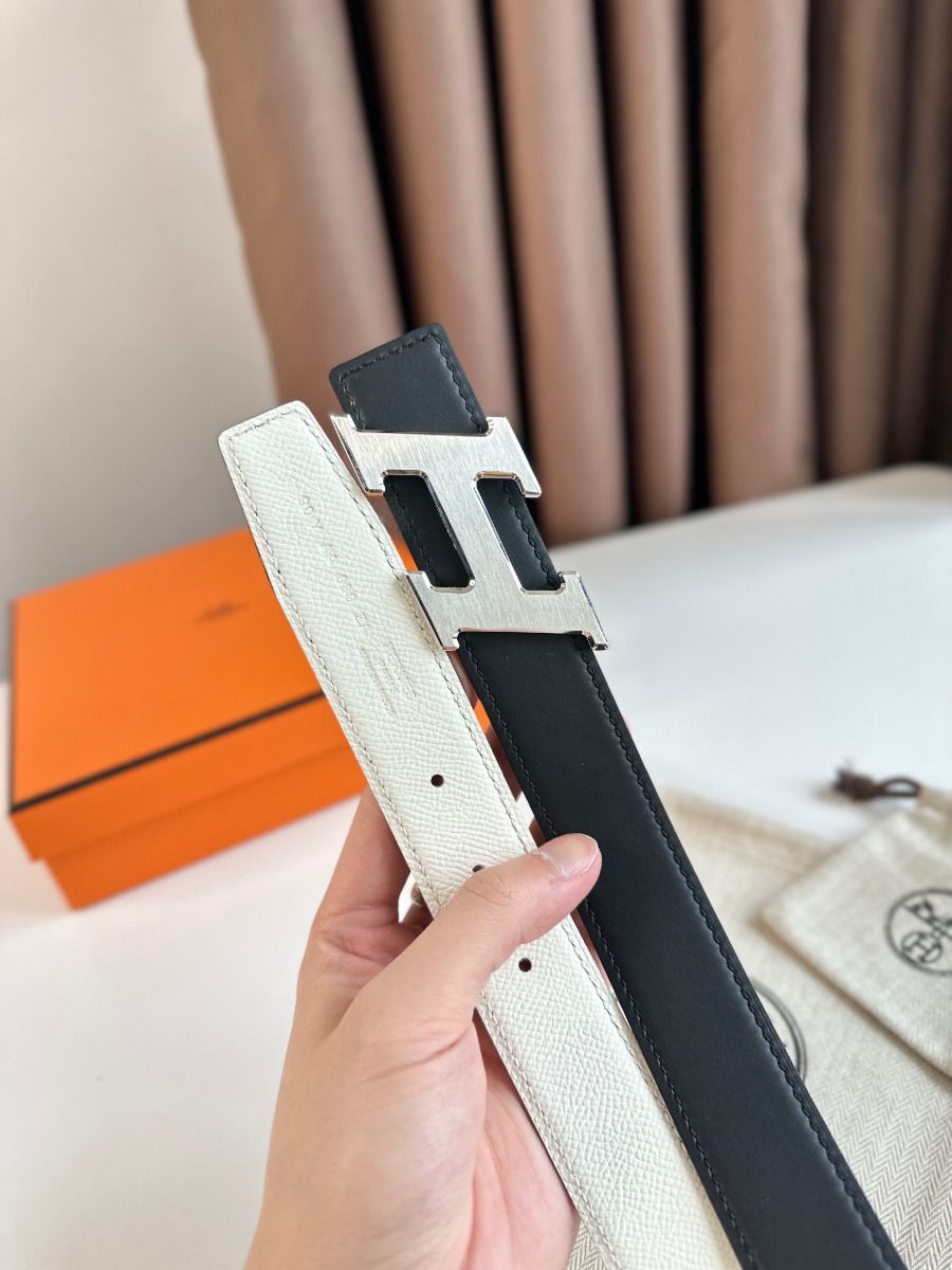 Hermes H Speed Reversible Belt 32MM in White Epsom Calfskin - Image 5