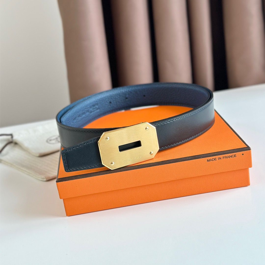 Hermes Neo Reversible Belt 32MM in Blue Clemence Leather - Image 4