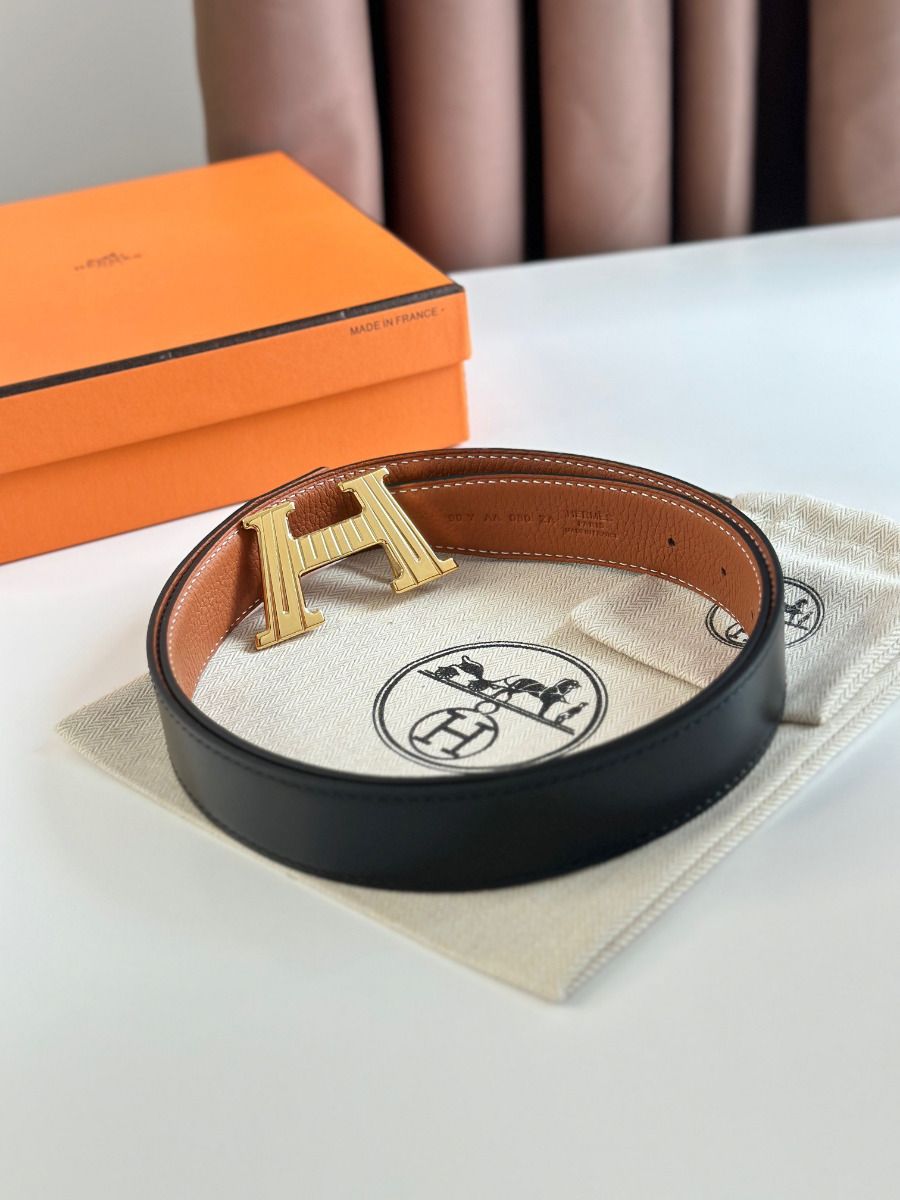 Hermes H Take Off Reversible Belt 32MM in Gold Clemence Leather - Image 7
