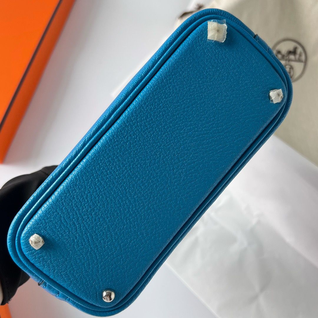 Hermes Bolide 1923 Mini Handmade Bag In Blue Frida Chevre Mysore Leather - Image 5