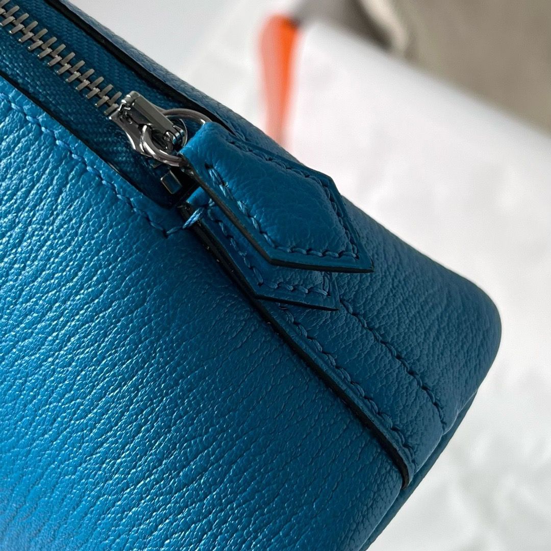 Hermes Bolide 1923 Mini Handmade Bag In Blue Frida Chevre Mysore Leather - Image 7