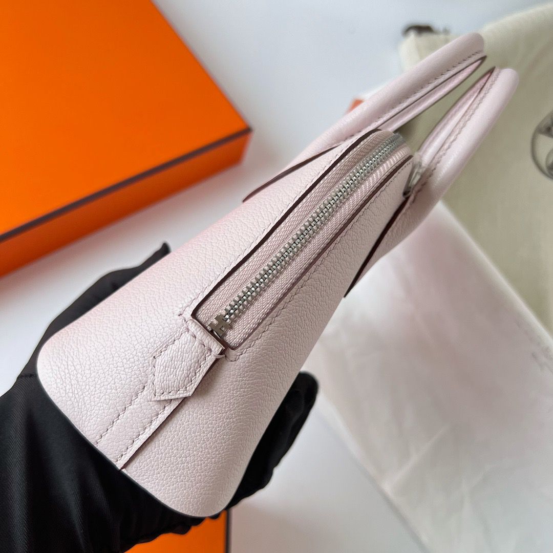 Hermes Bolide 1923 Mini Handmade Bag In Mauve Pale Chevre Mysore Leather - Image 4