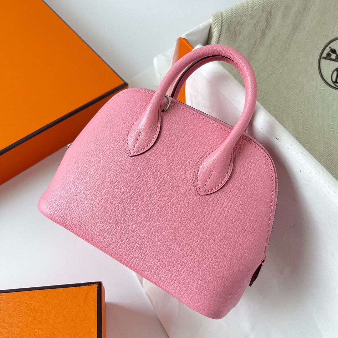 Hermes Bolide 1923 Mini Handmade Bag In Rose Confetti Chevre Mysore Leather - Image 3