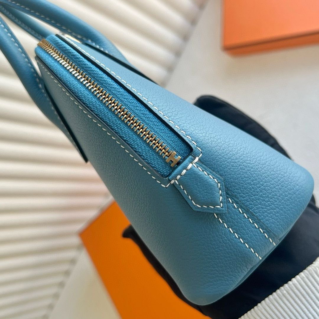 Hermes Bolide 1923 Mini Handmade Bag Blue Jean Evercolor Calfskin - Image 9