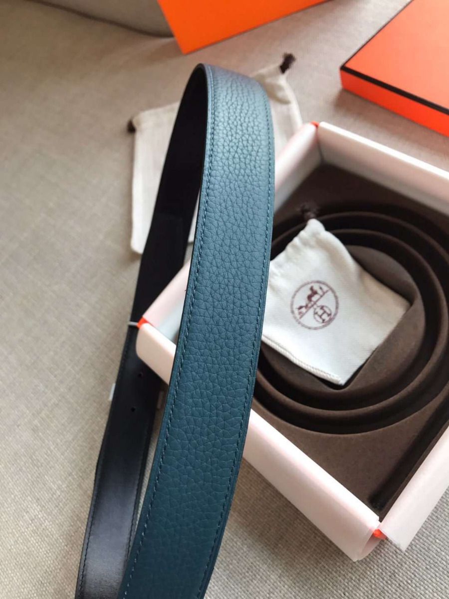 Hermes Quizz 32mm Reversible Belt In Blue Clemence Leather - Image 5