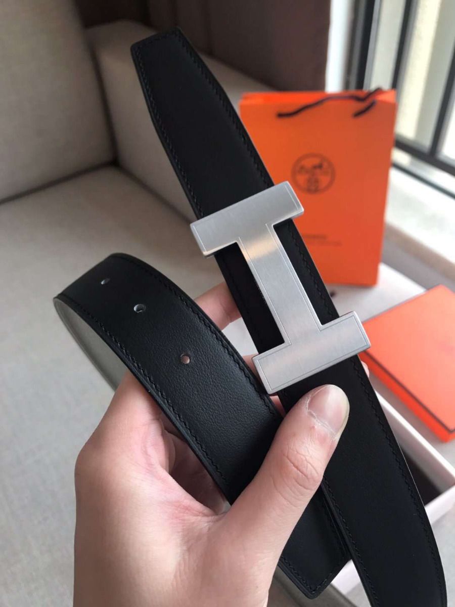 Hermes Quizz 32mm Reversible Belt In Blue Clemence Leather - Image 8