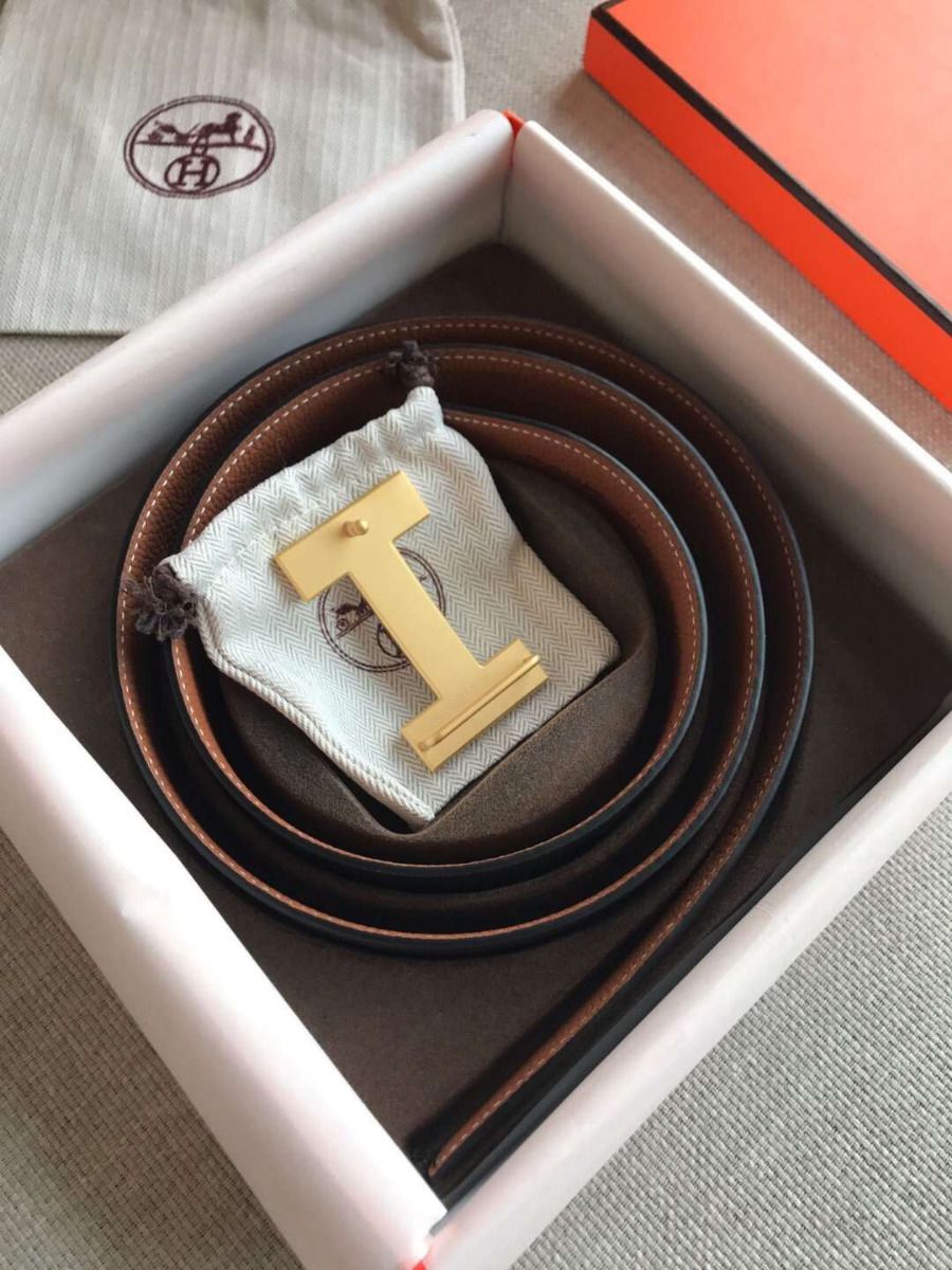 Hermes Quizz 32mm Reversible Belt In Brown Clemence Leather - Image 3