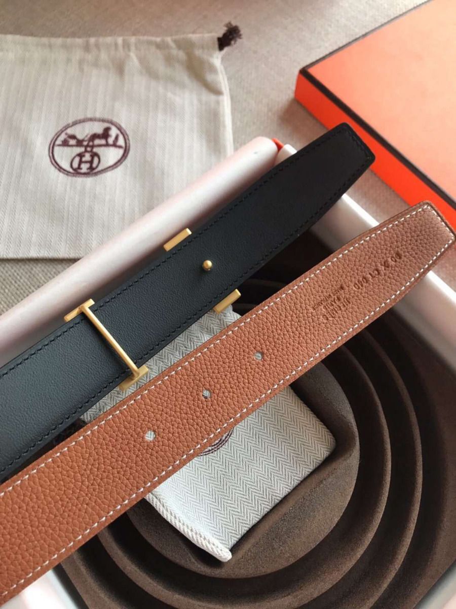Hermes Quizz 32mm Reversible Belt In Brown Clemence Leather - Image 4