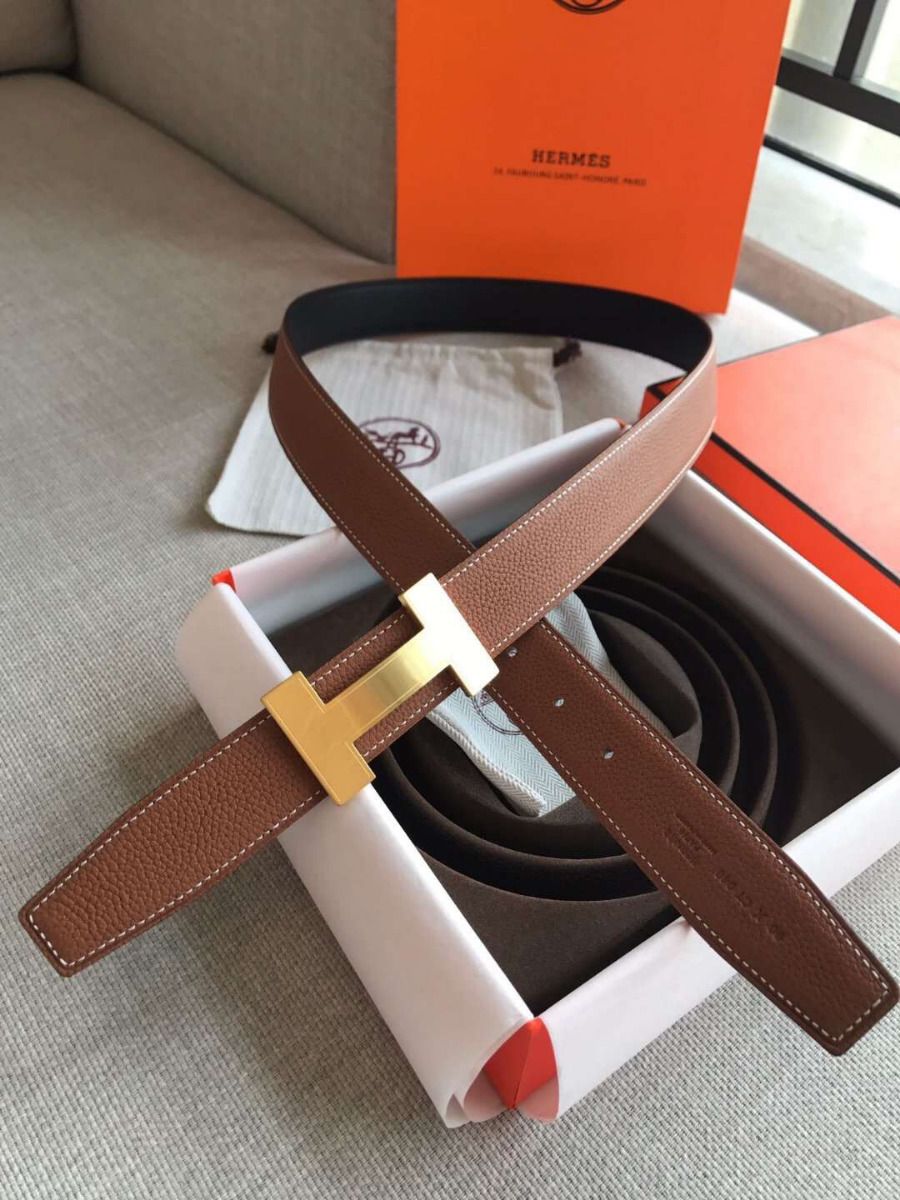 Hermes Quizz 32mm Reversible Belt In Brown Clemence Leather - Image 5