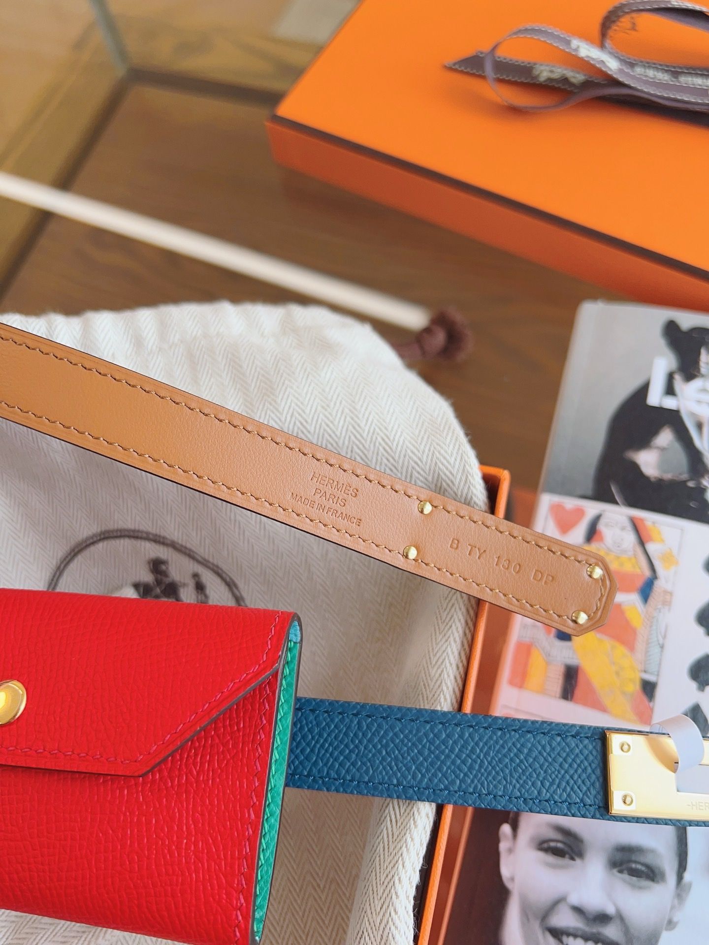 Hermes Kelly Pocket 18 Belt in Cobalt and Red Epsom Calfkin - Image 7