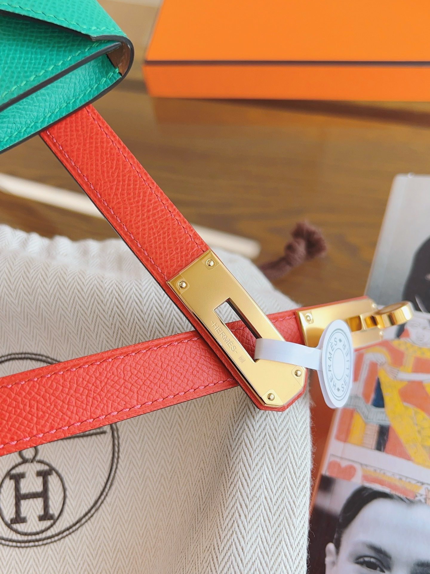 Hermes Kelly Pocket 18 Belt in Piment and Blue Paon Epsom Calfskin - Image 7