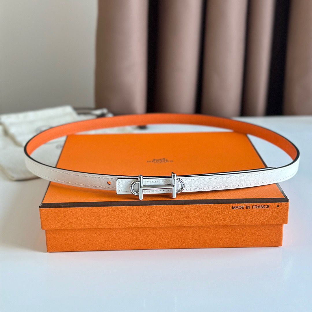 Hermes Gamma 13mm Belt in Orange Epsom Leather and White Swift Leather - Image 4