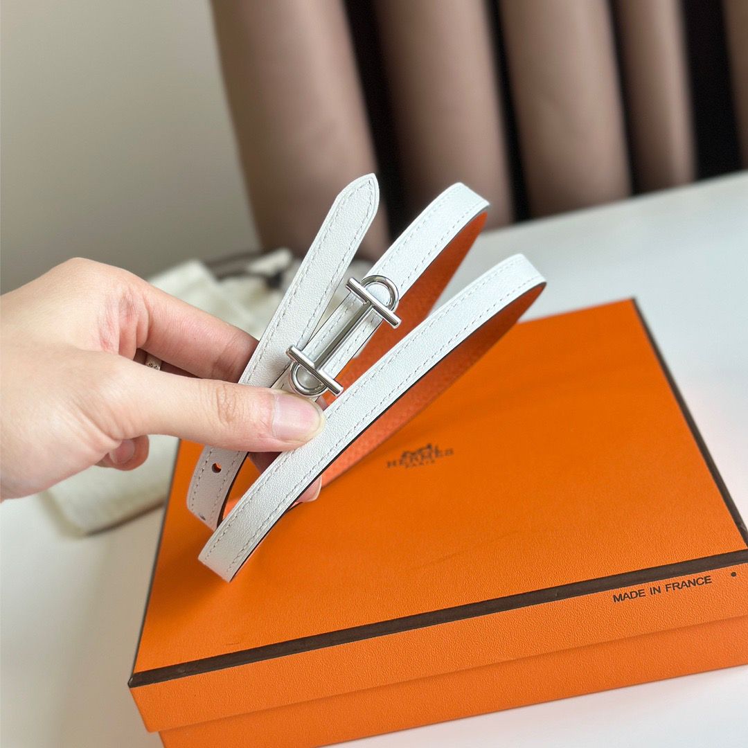 Hermes Gamma 13mm Belt in Orange Epsom Leather and White Swift Leather - Image 5