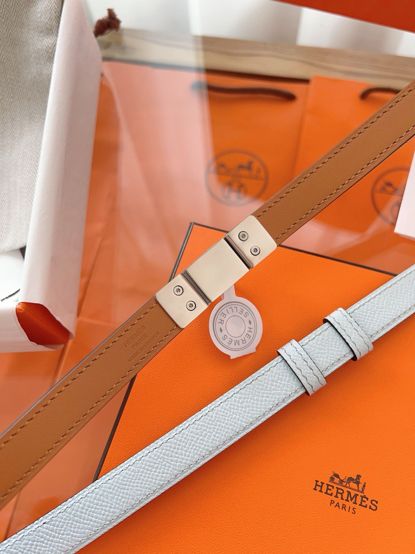 Hermes Rivale 18 Belt in Blue Brume Epsom Calfskin - Image 8