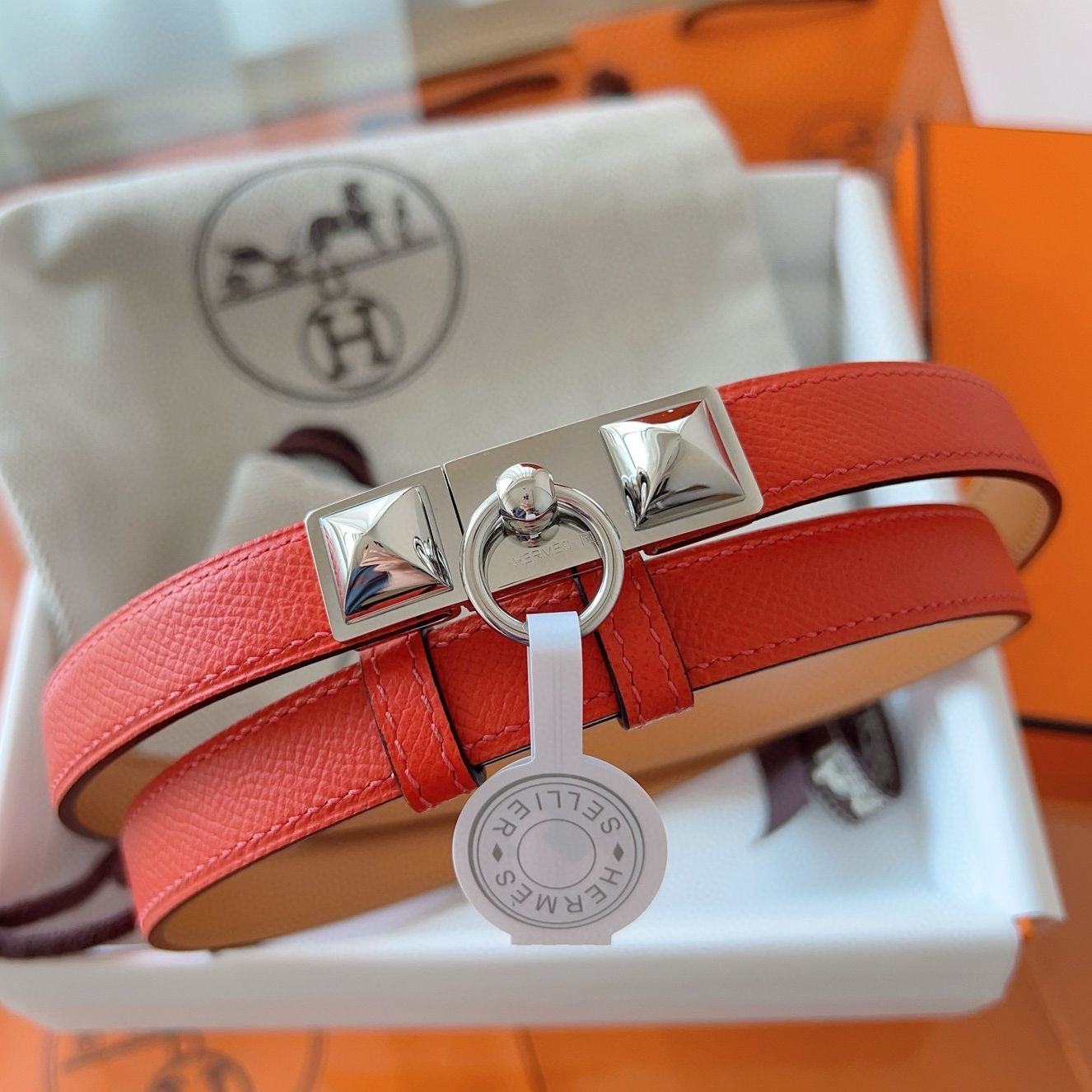 Hermes Rivale 18 Belt in Red Epsom Calfskin