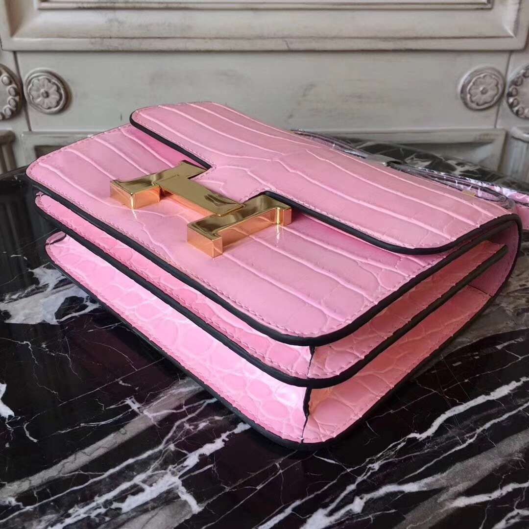 Hermes Pink Constance MM 24cm Crocodile Bag - Image 4