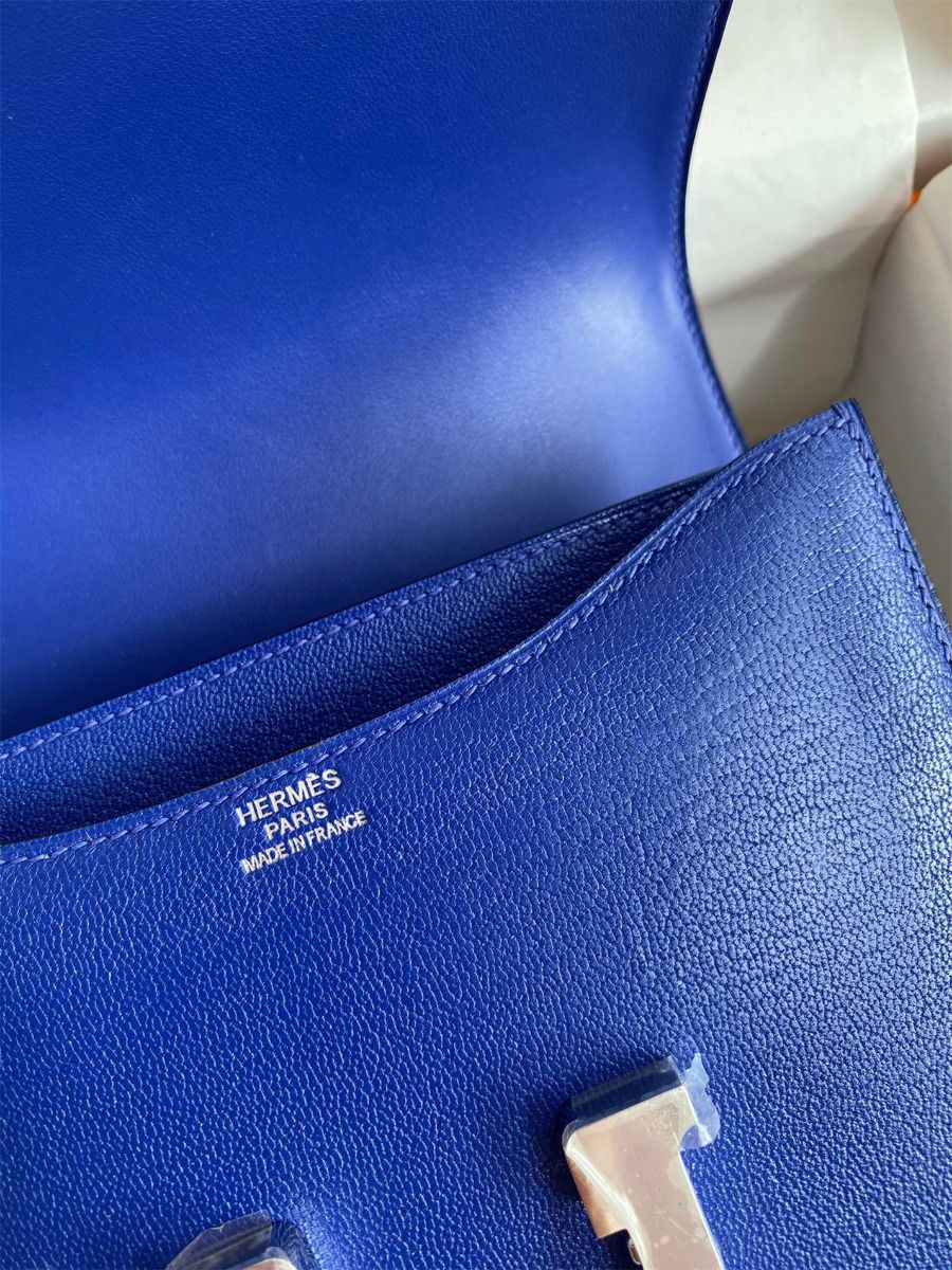 Hermes Constance 18 Handmade Bag In Blue Electric Chevre Mysore Leather - Image 8