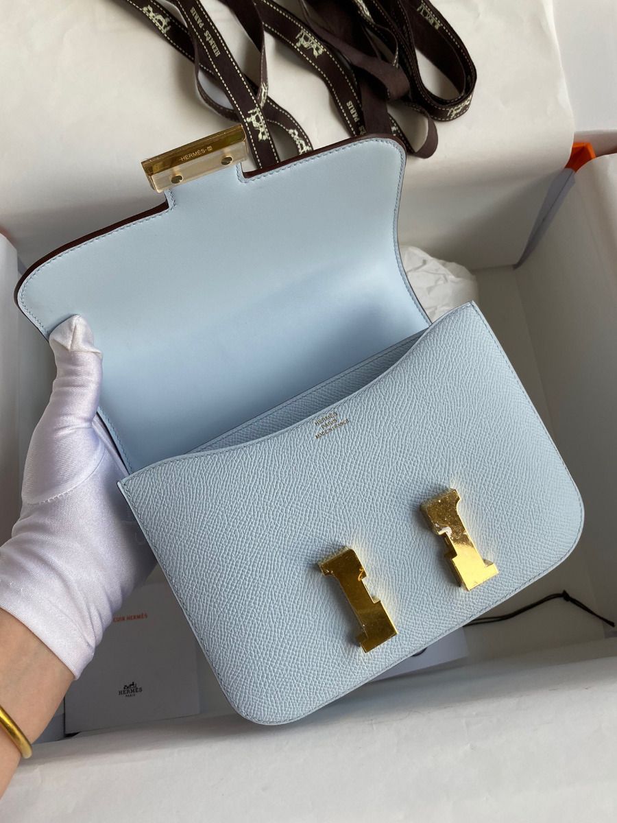 Hermes Constance 18 Handmade Bag In Blue Brume Epsom Calfskin - Image 7