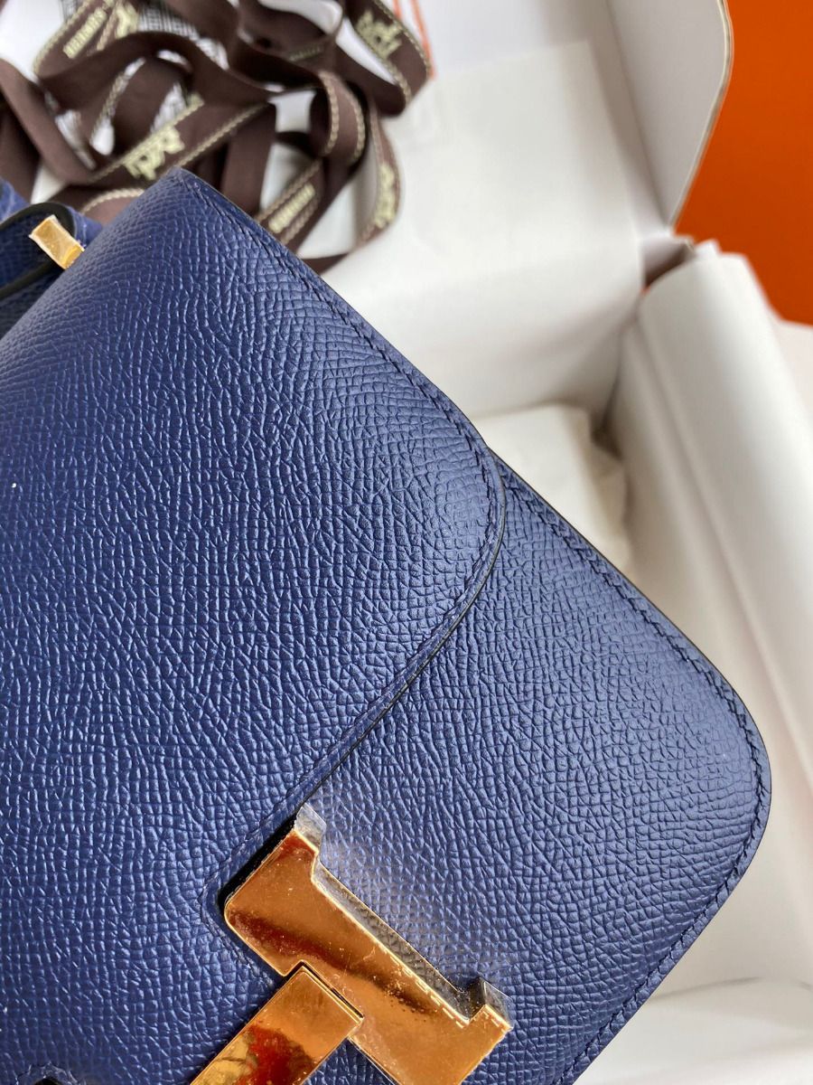 Hermes Constance 18 Handmade Bag In Blue Saphir Epsom Calfskin - Image 4