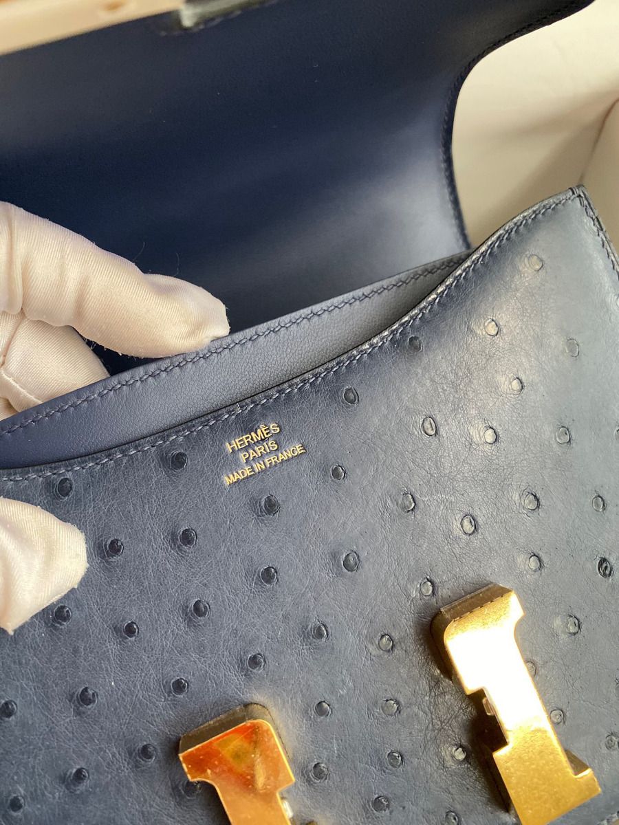 Hermes Constance 18 Handmade Bag In Blue Iris Ostrich Leather - Image 7