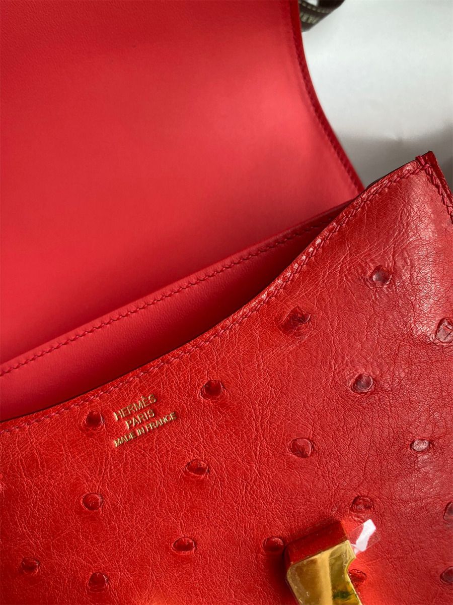 Hermes Constance 18 Handmade Bag In Red Ostrich Leather - Image 8