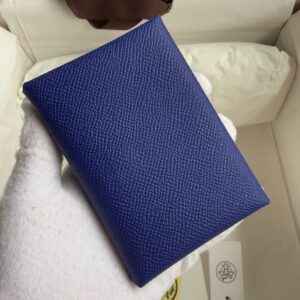 Hermes Calvi Duo Card Holder in Blue Electric Epsom Calfskin