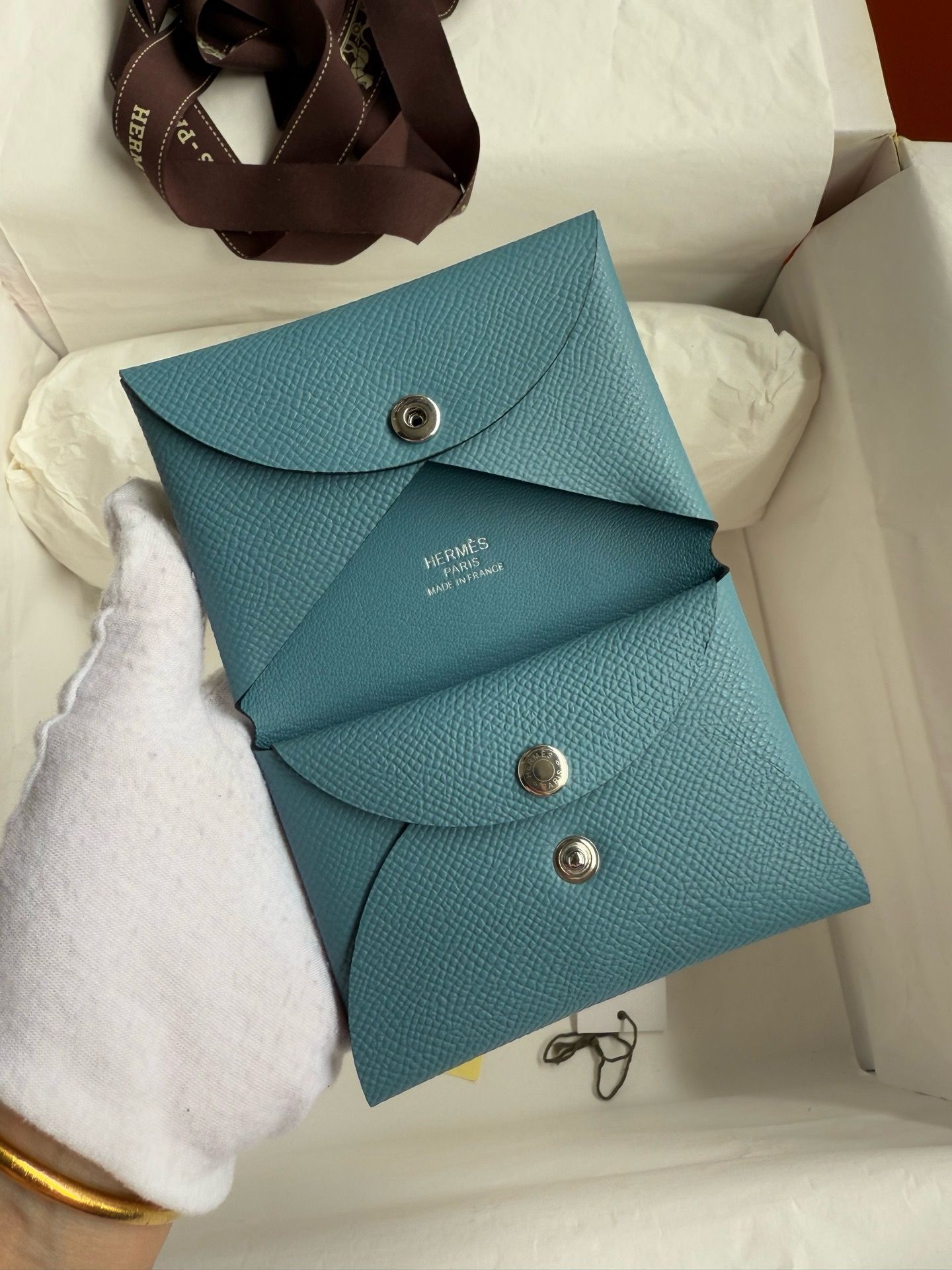 Hermes Calvi Duo Card Holder in Blue Jean Epsom Calfskin - Image 3