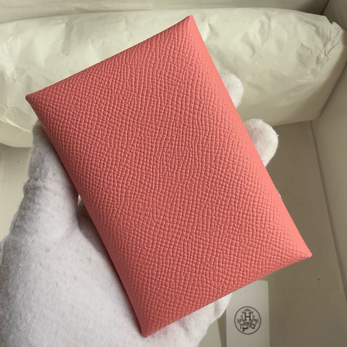 Hermes Calvi Duo Card Holder in Rose Confetti Epsom Calfskin