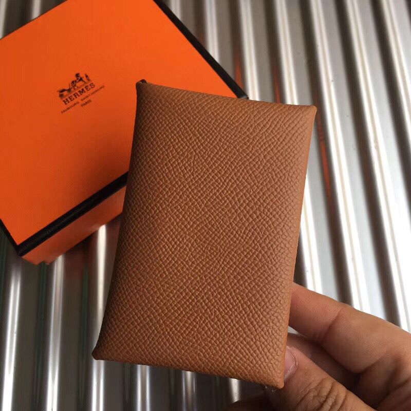 Hermes Calvi Card Holder In Gold Epsom Leather - Image 7