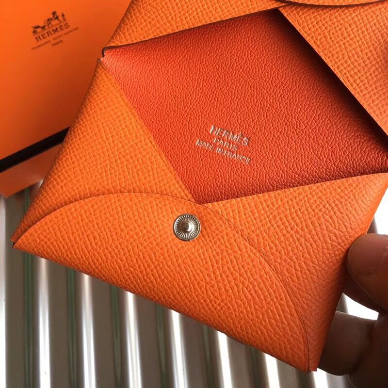 Hermes Calvi Card Holder In Orange Epsom Leather - Image 5