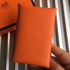 Hermes Calvi Card Holder In Orange Epsom Leather