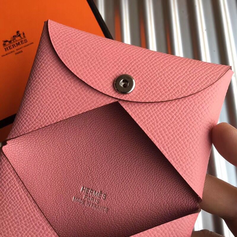 Hermes Calvi Card Holder In Pink Epsom Leather - Image 4