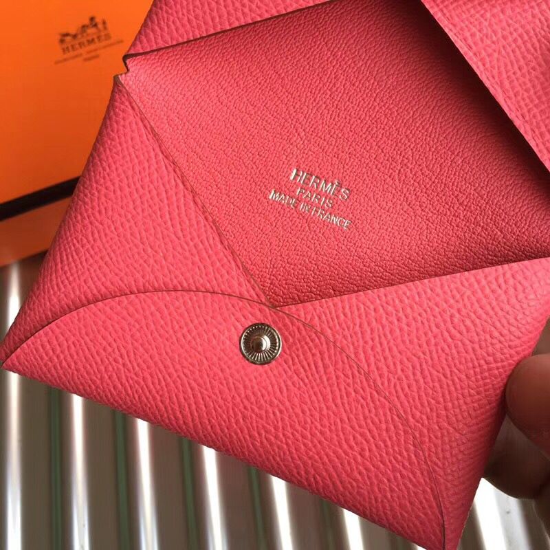 Hermes Calvi Card Holder In Rose Azalee Epsom Leather - Image 7