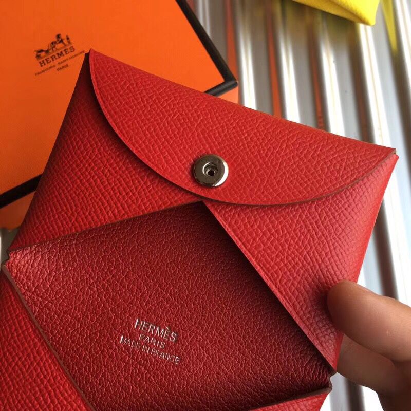 Hermes Calvi Card Holder In Red Epsom Leather - Image 4