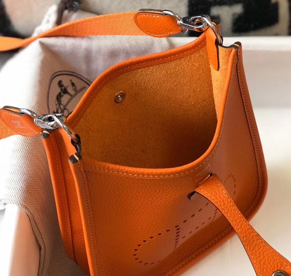 Hermes Evelyne III TPM Bag In Orange Clemence Leather - Image 9