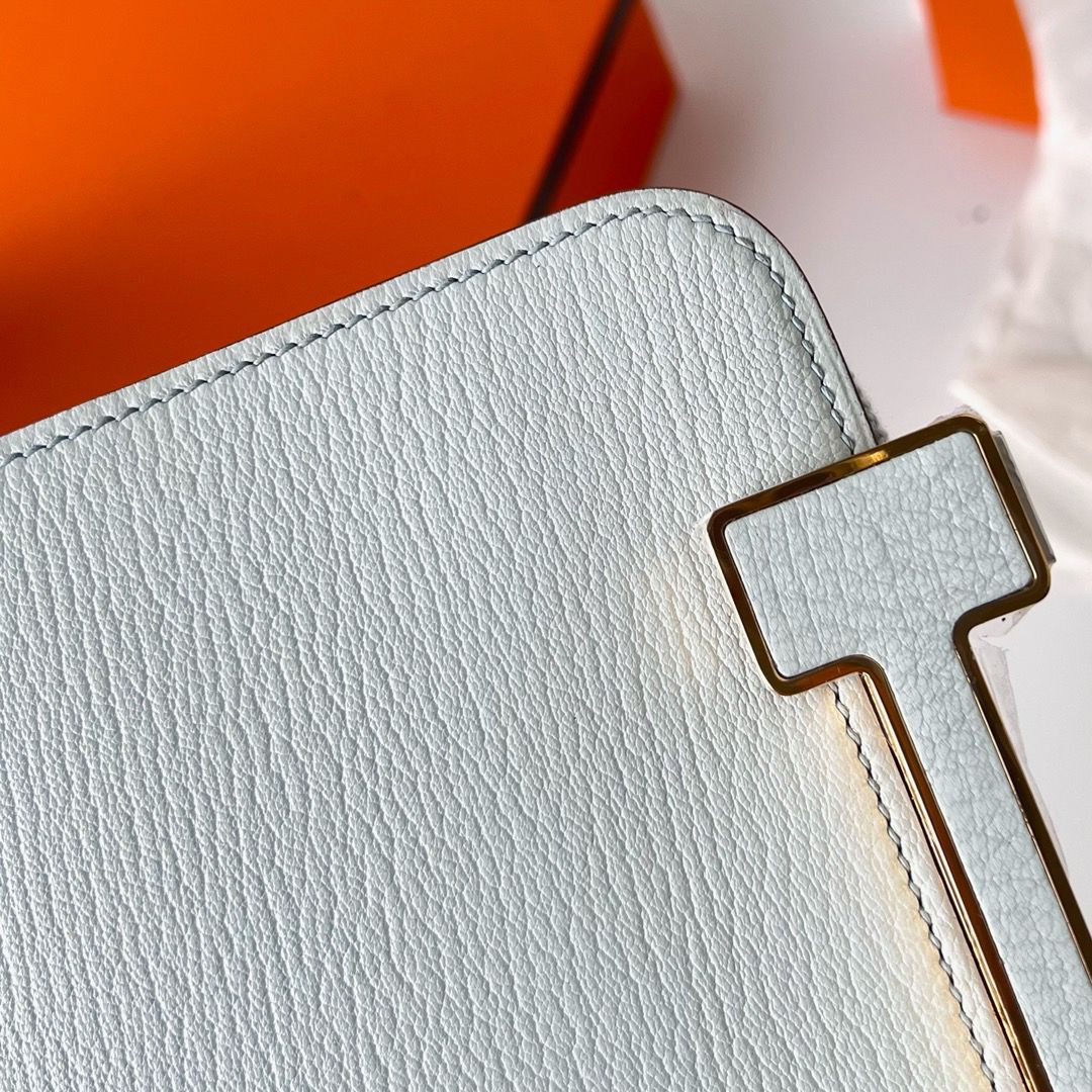 Hermes Geta Handmade Bag In Blue Brume Chevre Mysore Leather - Image 6