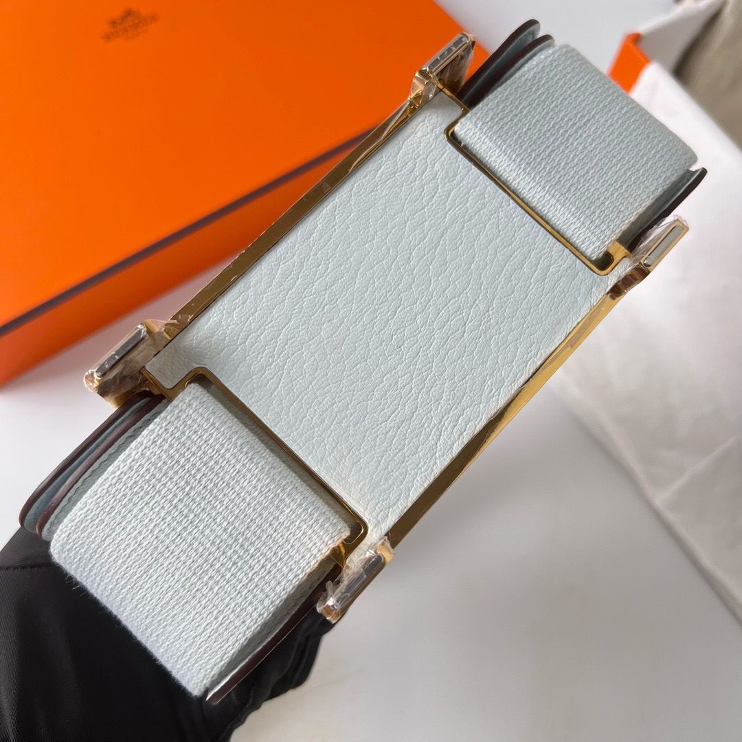 Hermes Geta Handmade Bag In Blue Brume Chevre Mysore Leather - Image 7